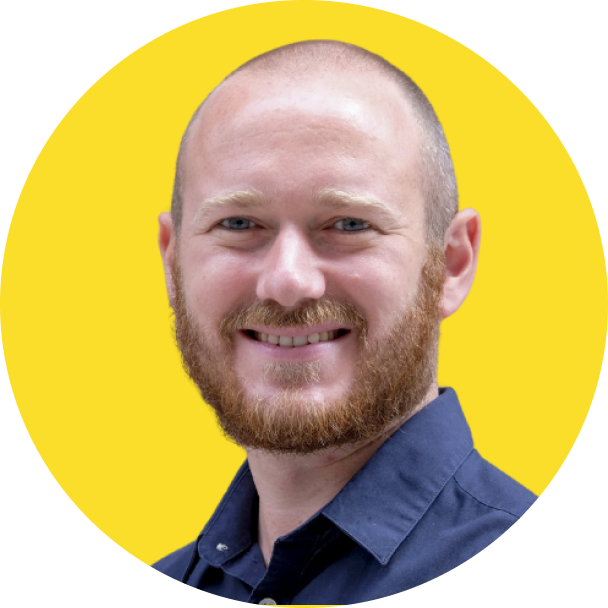 Rob Cossins with yellow circle background